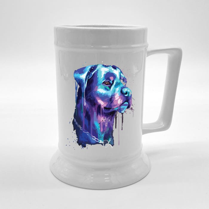 Bright Rottweiler Dog Watercolor Painting Front & Back Beer Stein