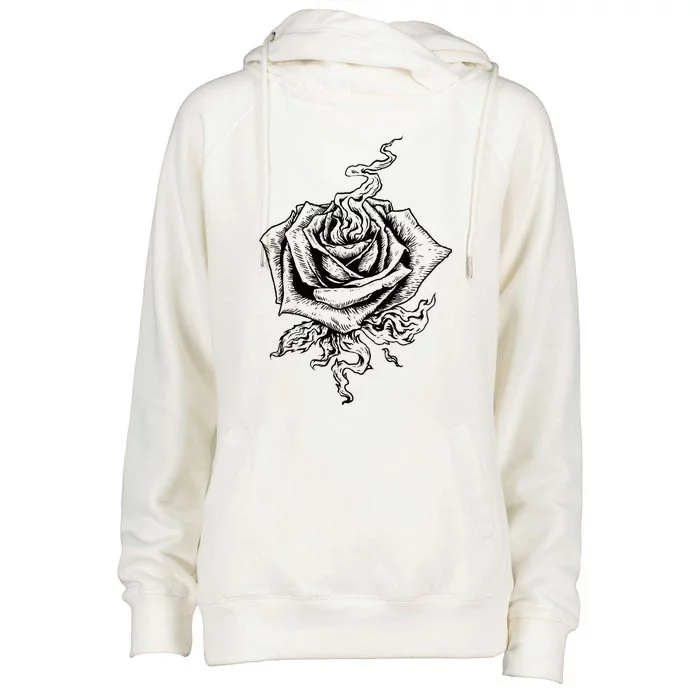 Black Rose Dark Aesthetic Soft Grunge Punk Goth Indie Fire Womens Funnel Neck Pullover Hood