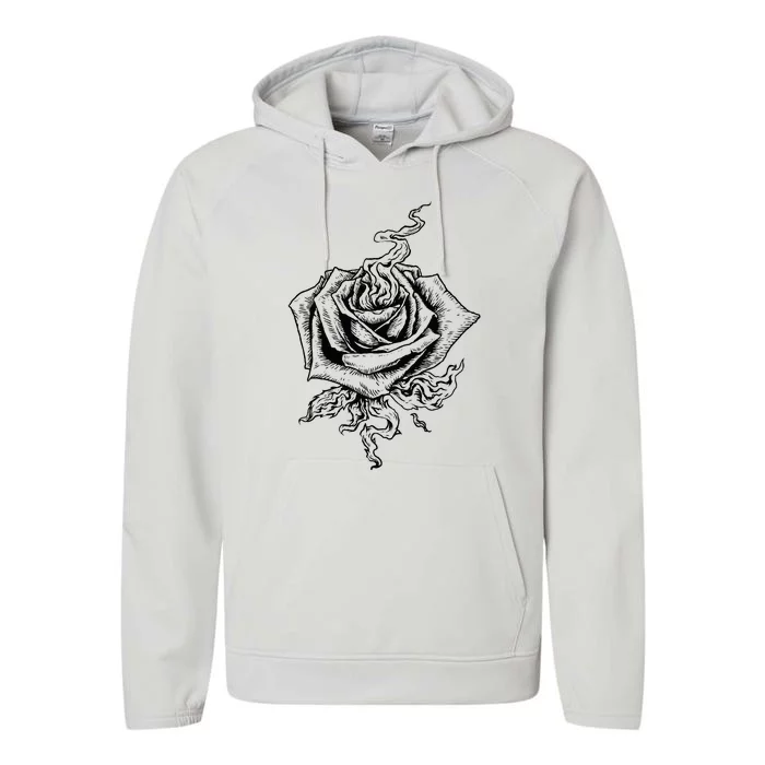 Black Rose Dark Aesthetic Soft Grunge Punk Goth Indie Fire Performance Fleece Hoodie