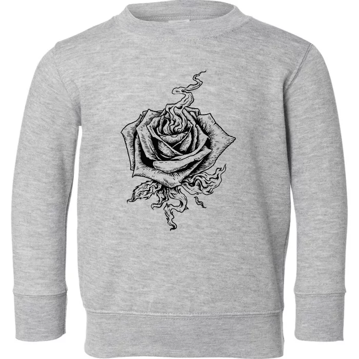 Black Rose Dark Aesthetic Soft Grunge Punk Goth Indie Fire Toddler Sweatshirt