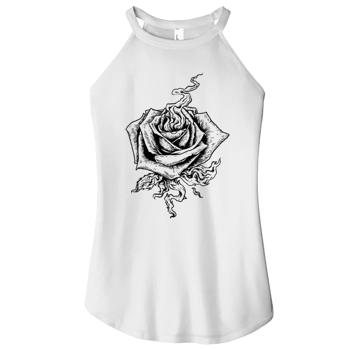 Black Rose Dark Aesthetic Soft Grunge Punk Goth Indie Fire Women’s Perfect Tri Rocker Tank