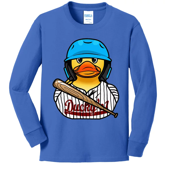 Baseball Rubber Duck Sporty Kids Long Sleeve Shirt