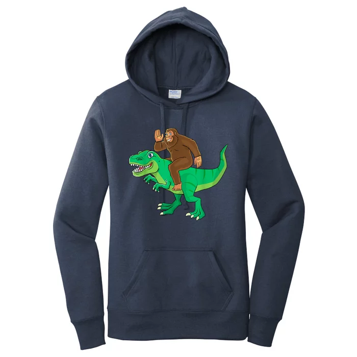 Bigfoot Riding Dinosaur T Rex Funny Sasquatch Lover Women's Pullover Hoodie