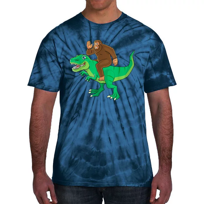 Bigfoot Riding Dinosaur T Rex Funny Sasquatch Lover Tie-Dye T-Shirt