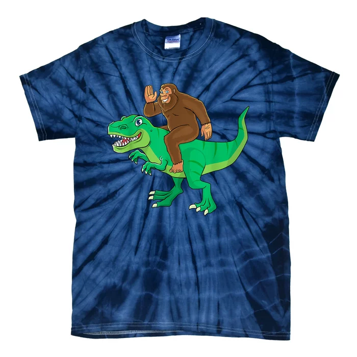 Bigfoot Riding Dinosaur T Rex Funny Sasquatch Lover Tie-Dye T-Shirt