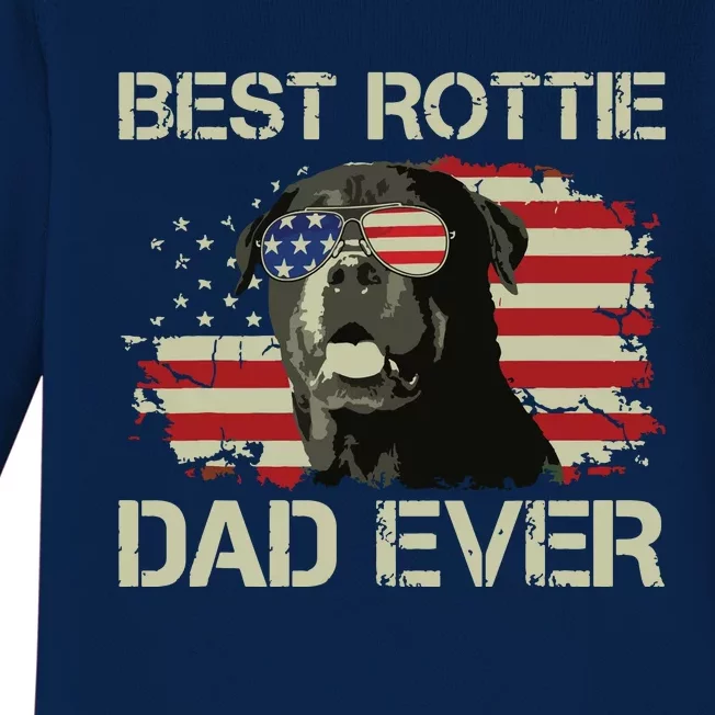 Best Rottie Dad Ever Rottweiler American Flag Gift Baby Long Sleeve Bodysuit