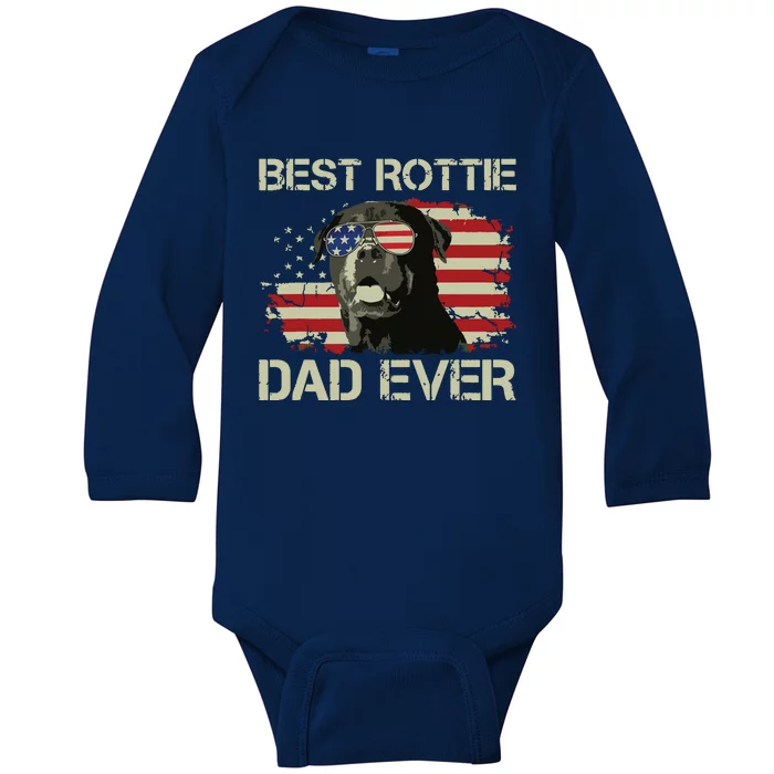 Best Rottie Dad Ever Rottweiler American Flag Gift Baby Long Sleeve Bodysuit