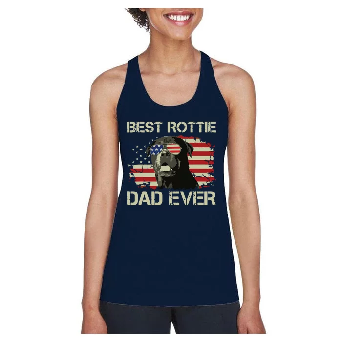 Best Rottie Dad Ever Rottweiler American Flag Gift Women's Racerback Tank