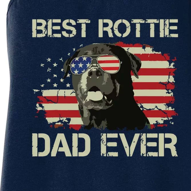 Best Rottie Dad Ever Rottweiler American Flag Gift Women's Racerback Tank