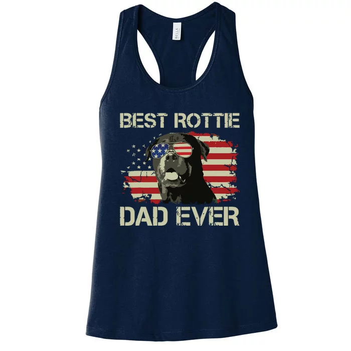 Best Rottie Dad Ever Rottweiler American Flag Gift Women's Racerback Tank