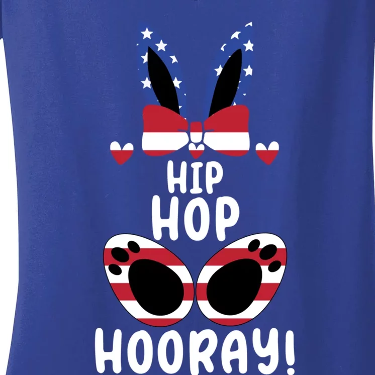 Bunny Rabbit Eggs Hunting Happy Easter Day Hip Hop Hooray Gift Women's V-Neck T-Shirt