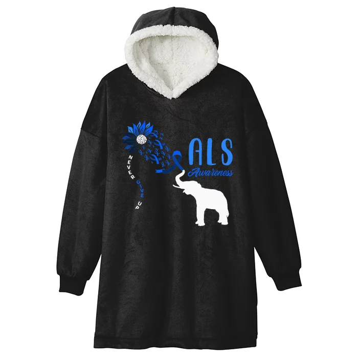 Blue Ribbon Elephant ALS Warrior Support ALS Awareness Hooded Wearable Blanket