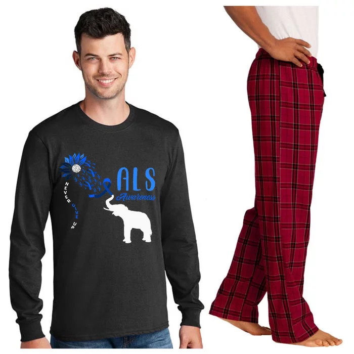 Blue Ribbon Elephant ALS Warrior Support ALS Awareness Long Sleeve Pajama Set