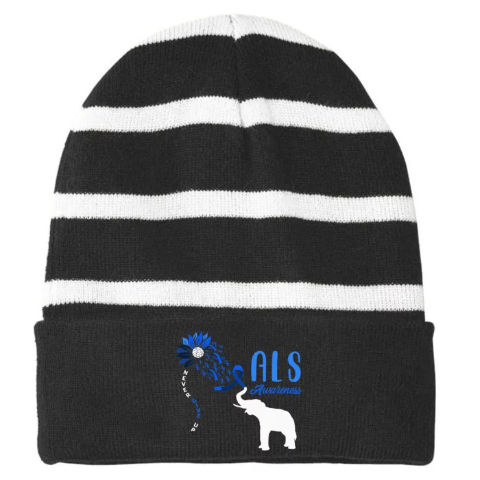 Blue Ribbon Elephant ALS Warrior Support ALS Awareness Striped Beanie with Solid Band