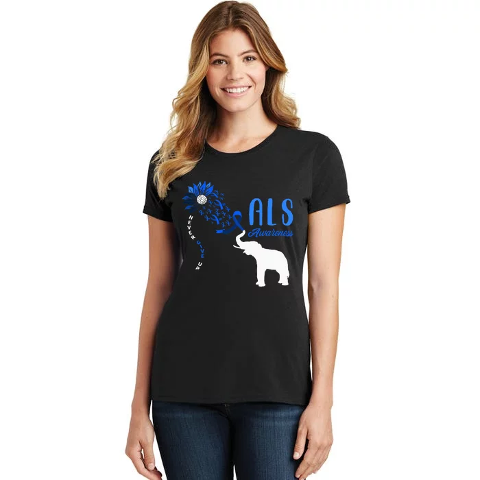 Blue Ribbon Elephant ALS Warrior Support ALS Awareness Women's T-Shirt