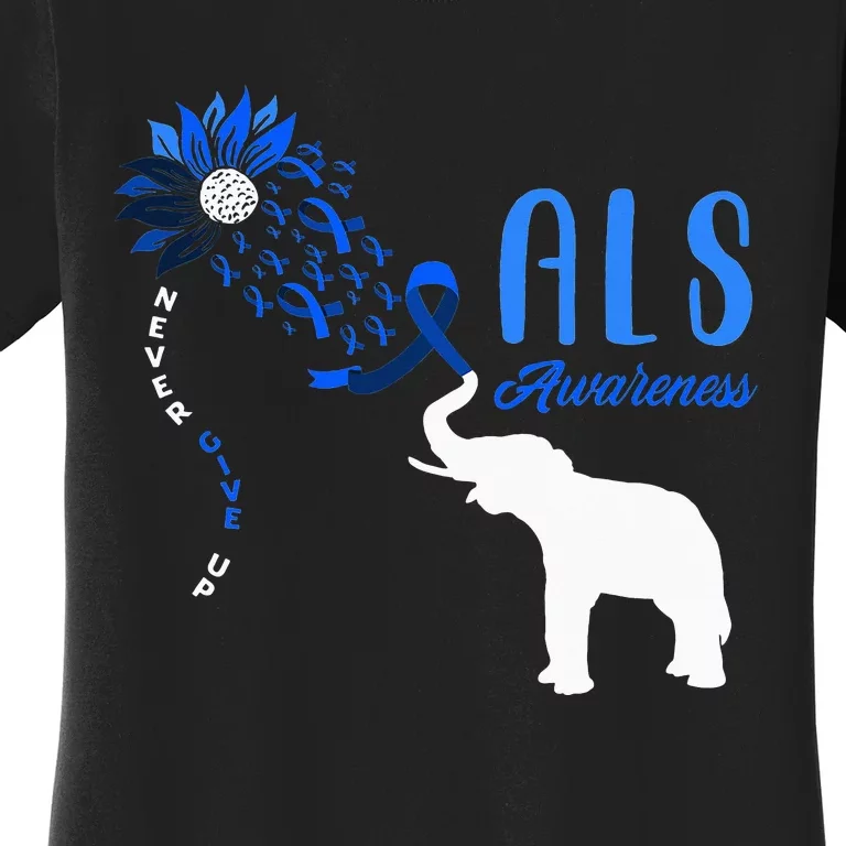 Blue Ribbon Elephant ALS Warrior Support ALS Awareness Women's T-Shirt