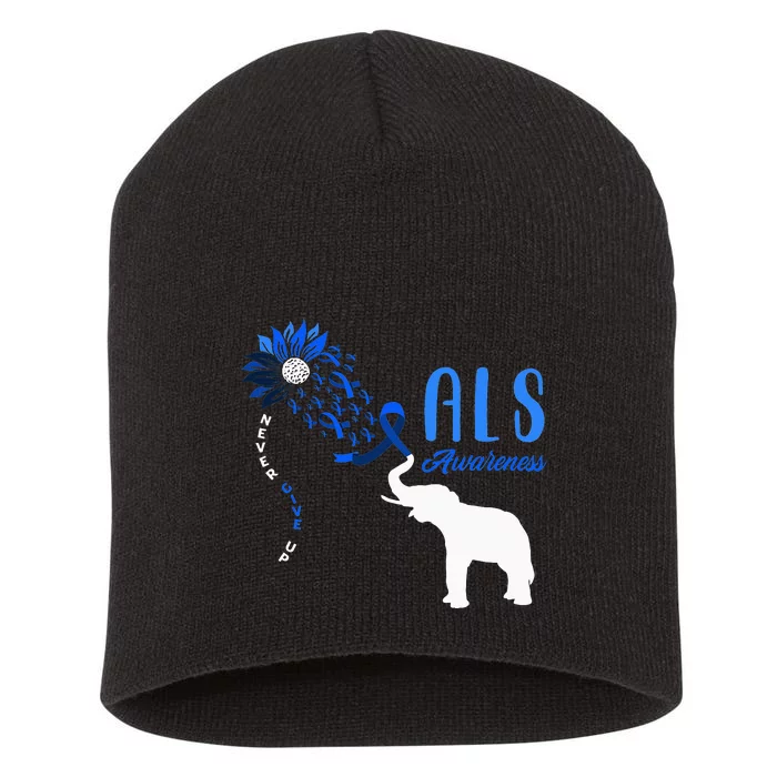 Blue Ribbon Elephant ALS Warrior Support ALS Awareness Short Acrylic Beanie