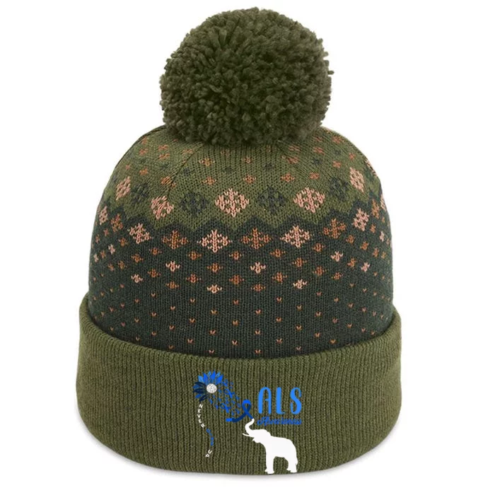 Blue Ribbon Elephant ALS Warrior Support ALS Awareness The Baniff Cuffed Pom Beanie