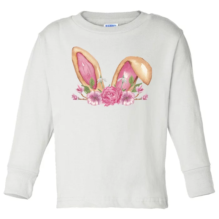 Bunny Rabbit Ears Cute Illustration Easter Toddler Long Sleeve Shirt