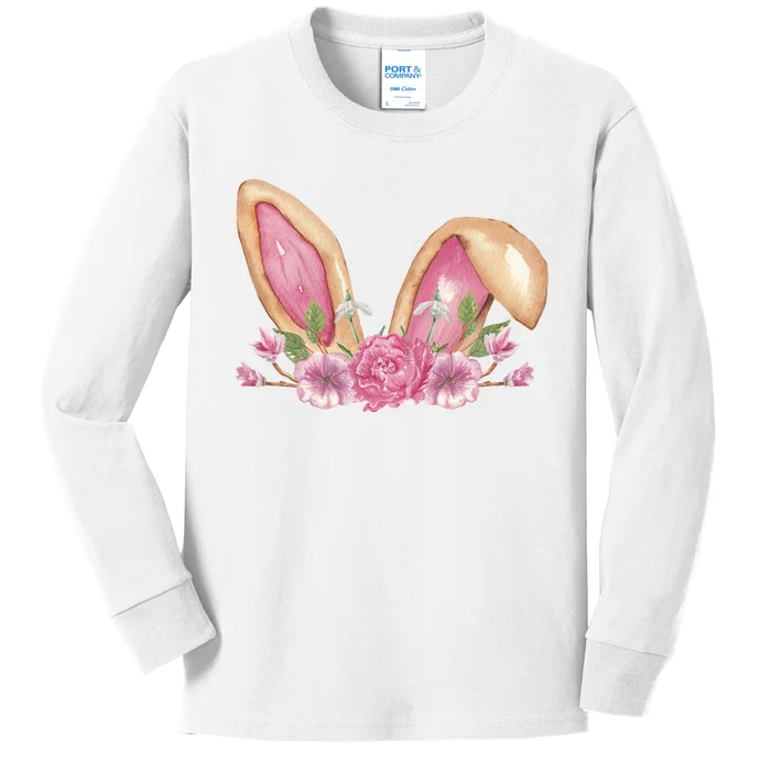 Bunny Rabbit Ears Cute Illustration Easter Kids Long Sleeve Shirt