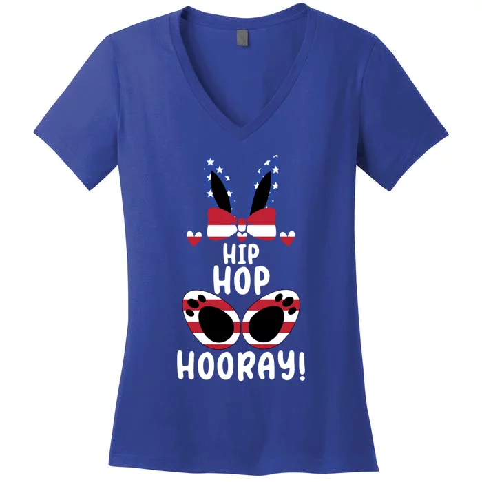 Bunny Rabbit Eggs Hunting Happy Easter Day Hip Hop Hooray Gift Women's V-Neck T-Shirt