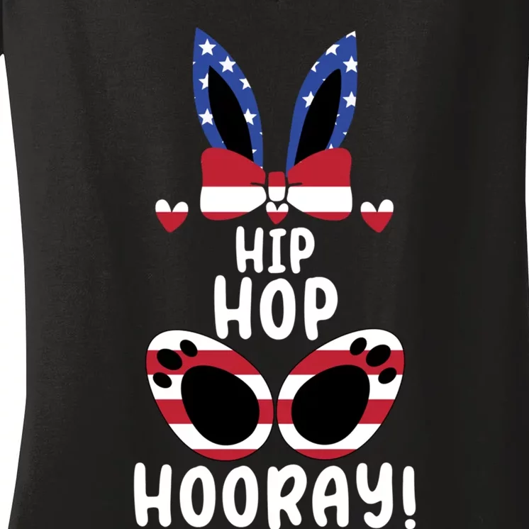 Bunny Rabbit Eggs Hunting Happy Easter Day Hip Hop Hooray Gift Women's V-Neck T-Shirt