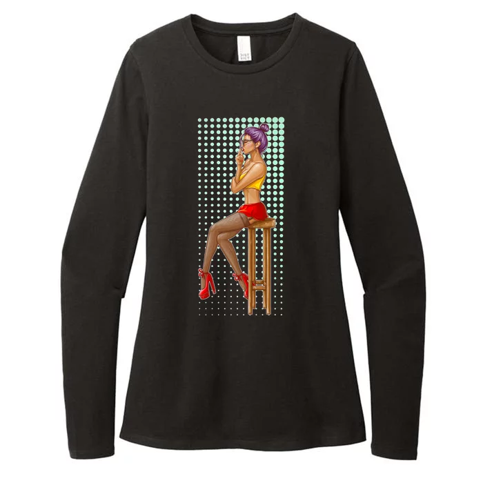 Break Girl Smoking Red Heels Womens CVC Long Sleeve Shirt