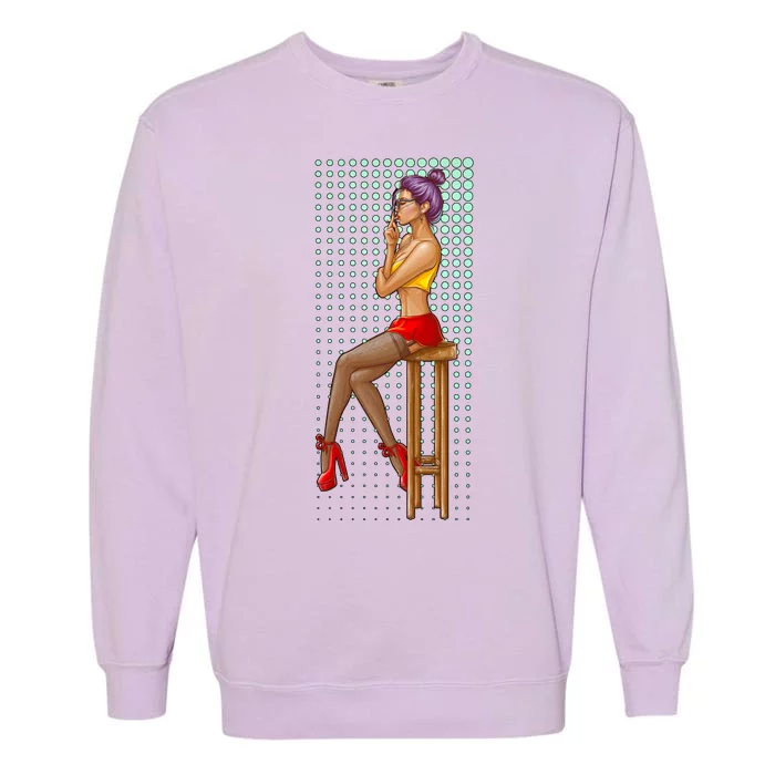 Break Girl Smoking Red Heels Garment-Dyed Sweatshirt