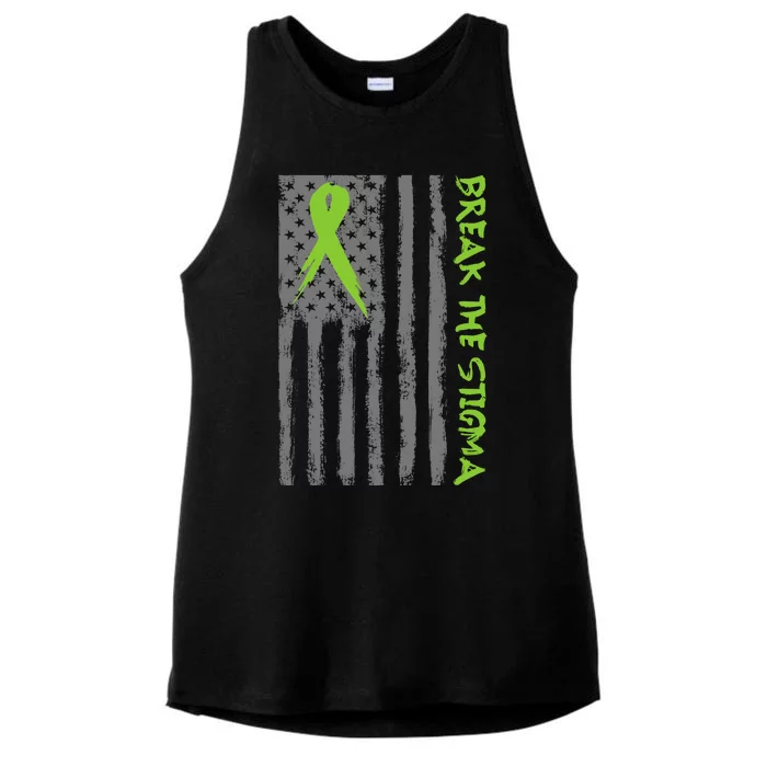 Break The Stigma Ribbon Flag Mental Heath Ladies Tri-Blend Wicking Tank