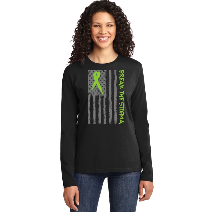 Break The Stigma Ribbon Flag Mental Heath Ladies Long Sleeve Shirt