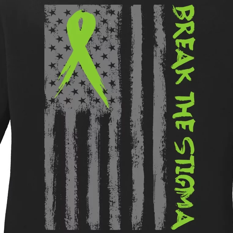 Break The Stigma Ribbon Flag Mental Heath Ladies Long Sleeve Shirt