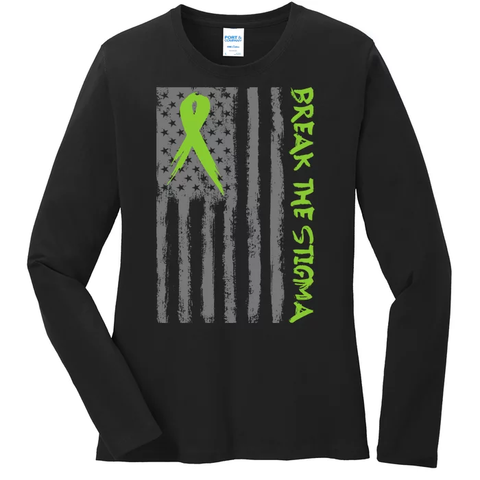 Break The Stigma Ribbon Flag Mental Heath Ladies Long Sleeve Shirt