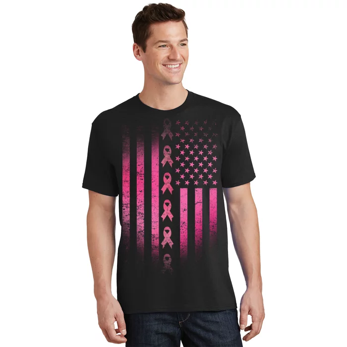 Breast Cancer American Flag T-Shirt