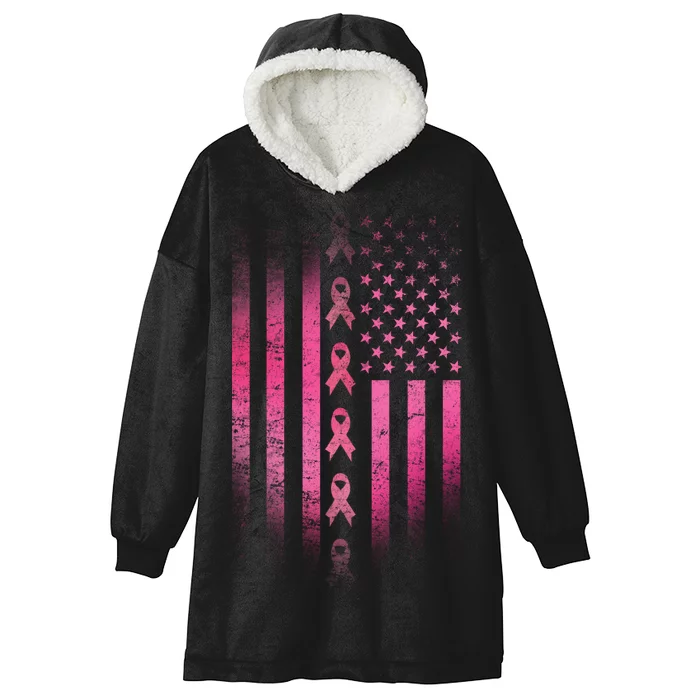 Breast Cancer American Flag Hooded Wearable Blanket