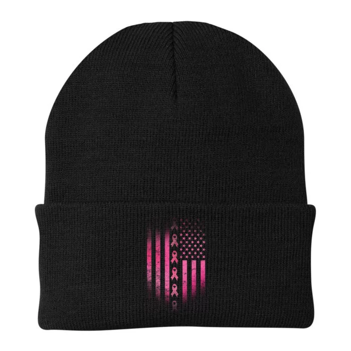 Breast Cancer American Flag Knit Cap Winter Beanie