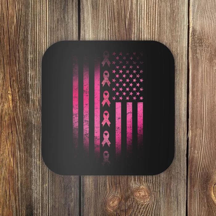 Breast Cancer American Flag Coaster