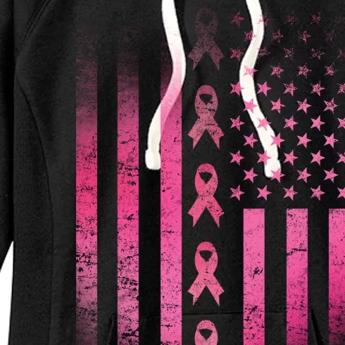 Breast Cancer American Flag Women's Fleece Hoodie