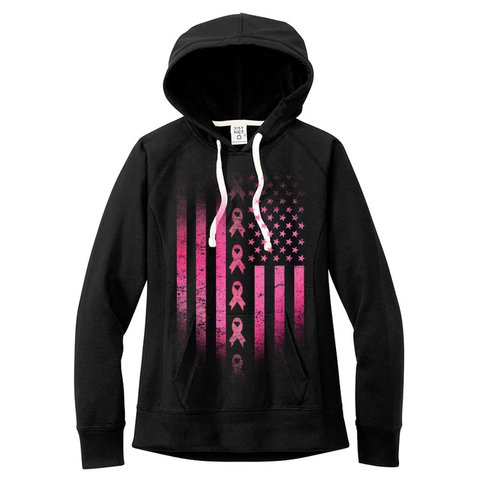 Breast Cancer American Flag Women's Fleece Hoodie