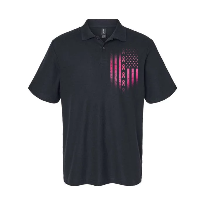 Breast Cancer American Flag Softstyle Adult Sport Polo