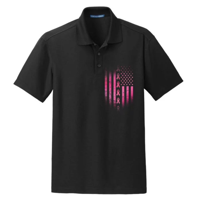 Breast Cancer American Flag Dry Zone Grid Performance Polo