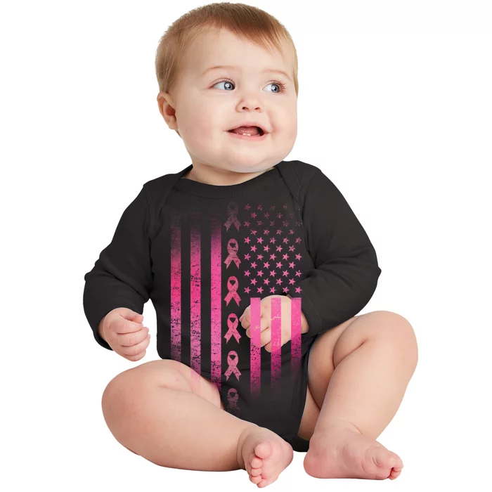 Breast Cancer American Flag Baby Long Sleeve Bodysuit