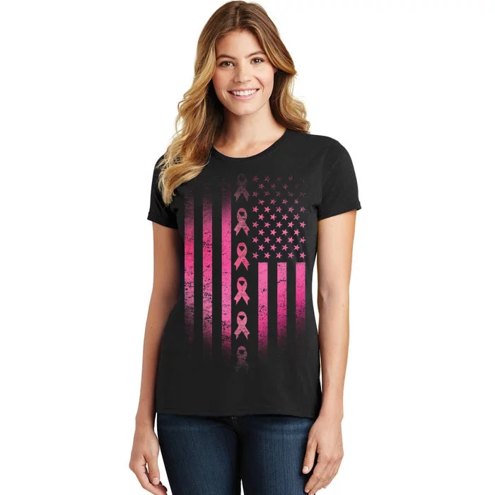 Breast Cancer American Flag Women's T-Shirt | TeeShirtPalace