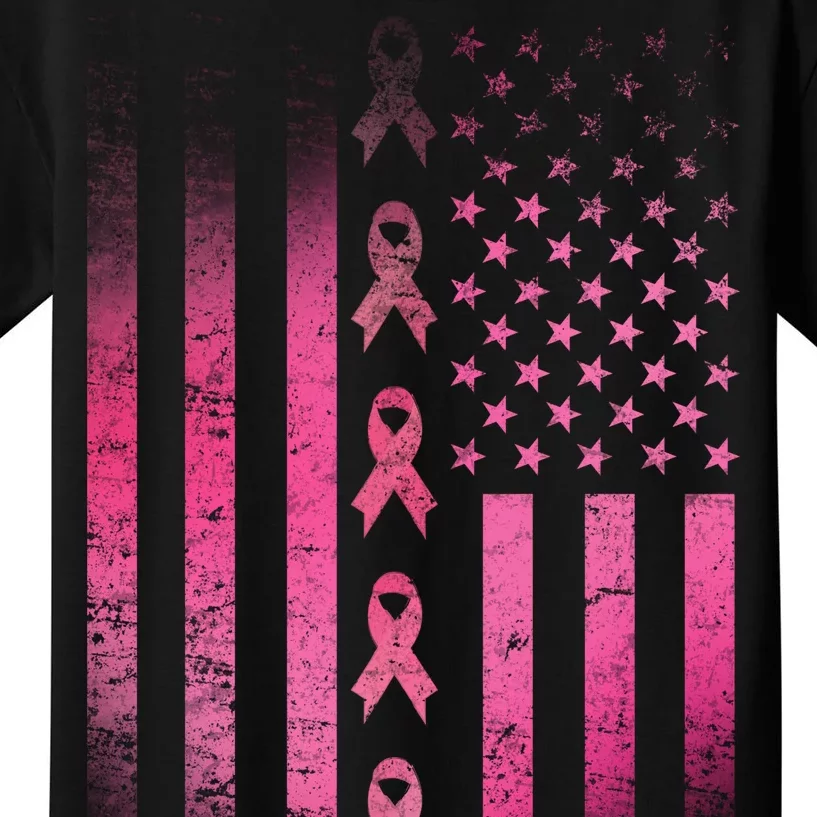 Breast Cancer American Flag Kids T-Shirt