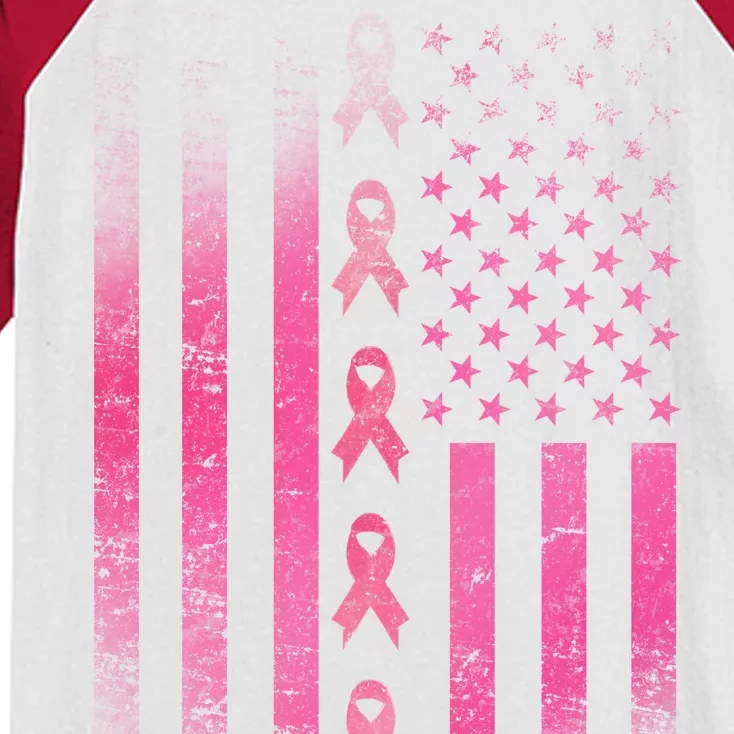 Breast Cancer American Flag Kids Colorblock Raglan Jersey