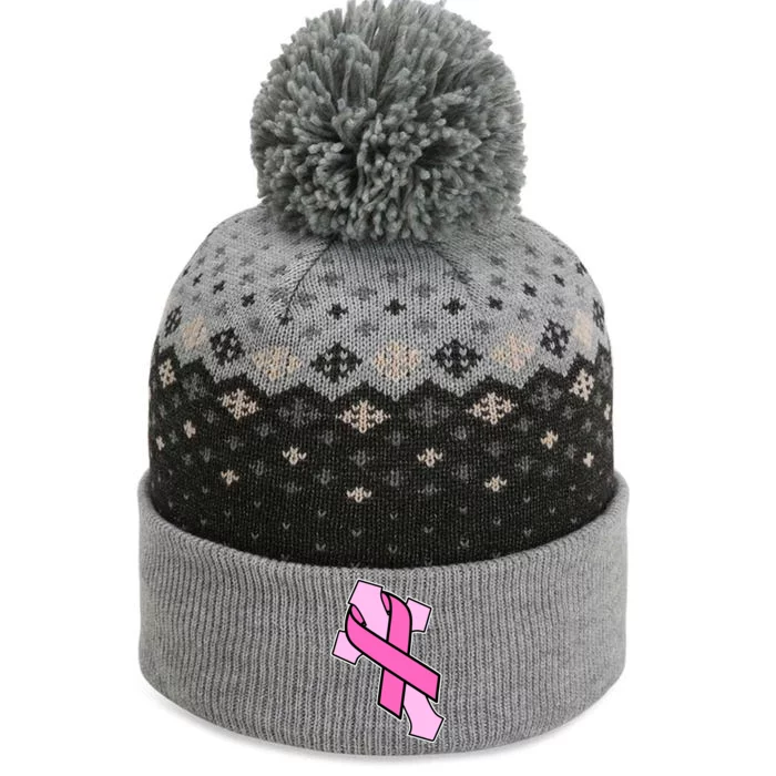 Breast Cancer Awareness Christian Pink Cross Ribbon The Baniff Cuffed Pom Beanie