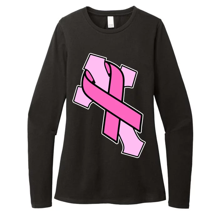 Breast Cancer Awareness Christian Pink Cross Ribbon Womens CVC Long Sleeve Shirt