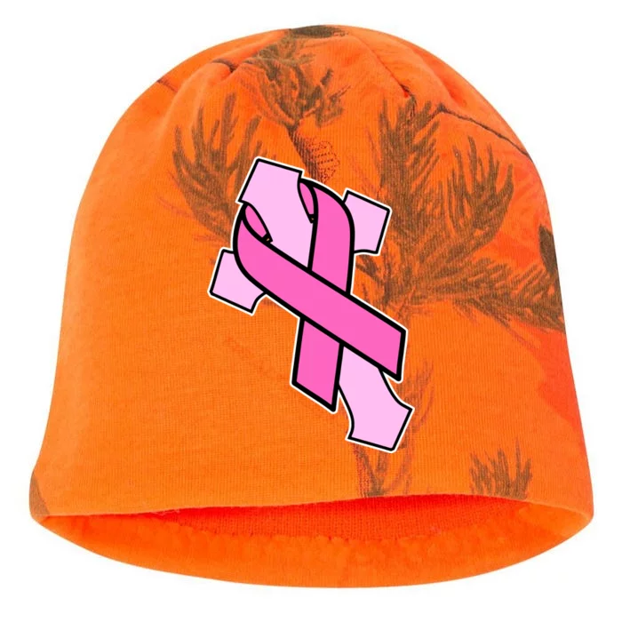 Breast Cancer Awareness Christian Pink Cross Ribbon Kati - Camo Knit Beanie