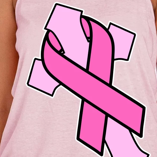 Breast Cancer Awareness Christian Pink Cross Ribbon Women's Knotted Racerback Tank