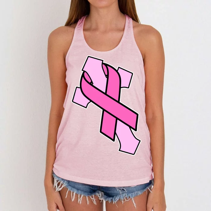 Breast Cancer Awareness Christian Pink Cross Ribbon Women's Knotted Racerback Tank