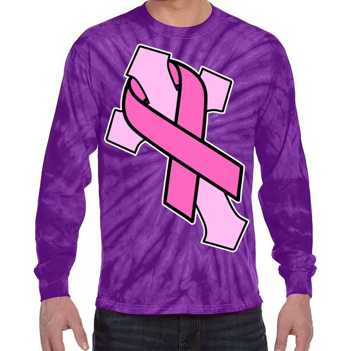 Breast Cancer Awareness Christian Pink Cross Ribbon Tie-Dye Long Sleeve Shirt